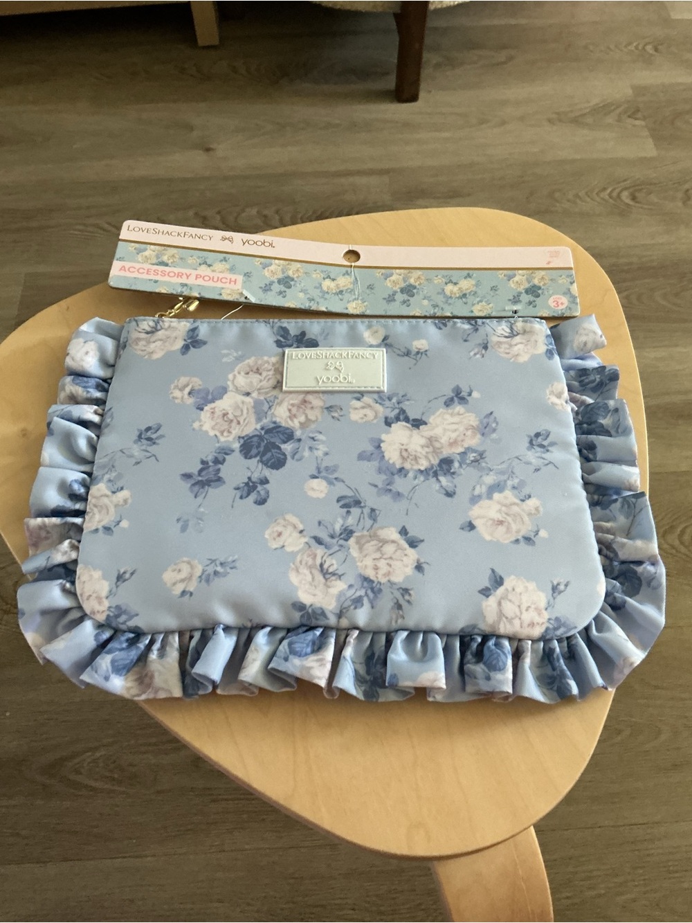 LoveShackFancy Blue Floral Ruffle Accessory Pouch